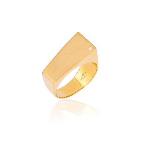 Anel Retangular de Ouro Amarelo Fosco com Diamante