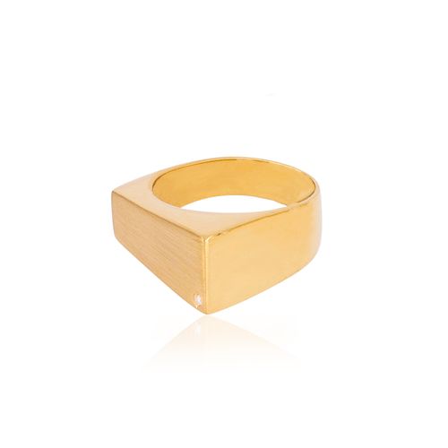 Anel Retangular de Ouro Amarelo Fosco com Diamante