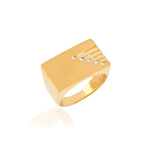 Anel Retangular de Ouro Amarelo Fosco com Diamantes