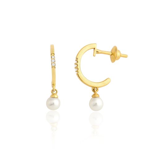 Brincos Argola de Ouro Amarelo 18k com Pérolas e Diamantes