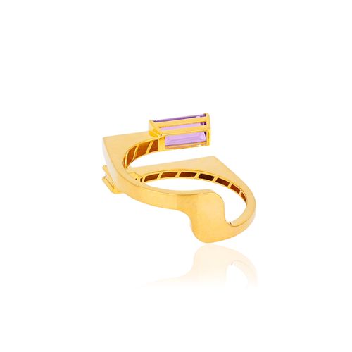 Anel Bloom de Ouro Amarelo 18k com Ametista e Topázio Branco