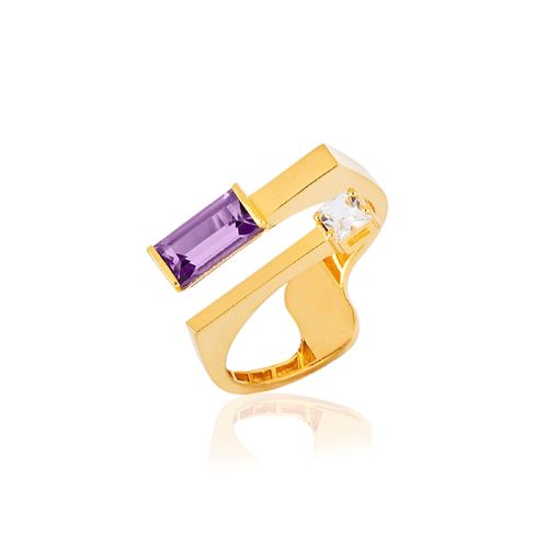 Anel Bloom de Ouro Amarelo 18k com Ametista e Topázio Branco