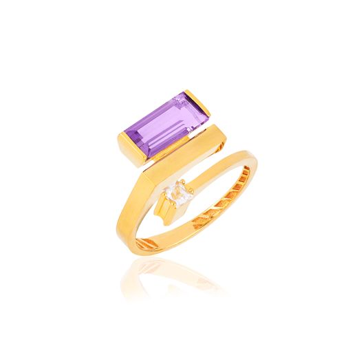 Anel Bloom G de Ouro Amarelo 18k com Ametista e Topázio Branco