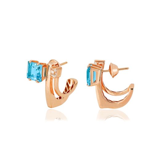 Brincos Bloom de Ouro Rosé 18k com Topázio Swiss e Branco