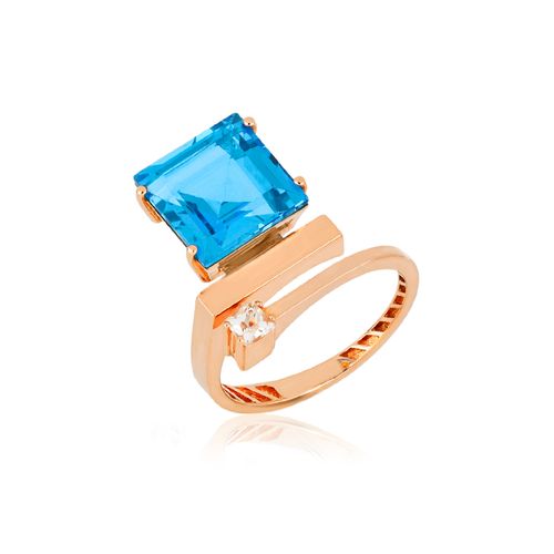 Anel Bloom G de Ouro Rosé 18k com Topázio Swiss e Branco