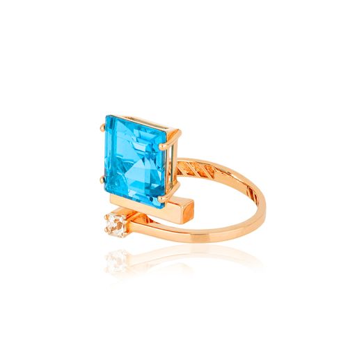Anel Bloom G de Ouro Rosé 18k com Topázio Swiss e Branco