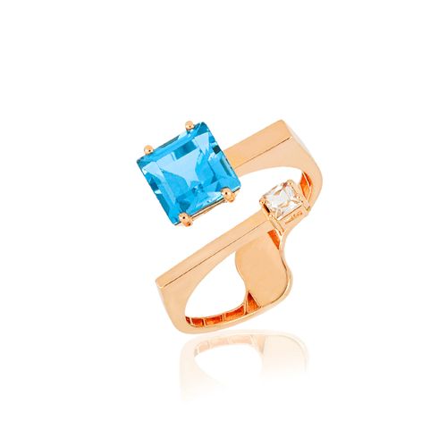 Anel Bloom de Ouro Rosé 18k com Topázio Swiss e Branco