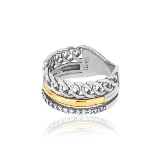 Anel Urban Glow P de Prata 925 + Ouro 18k com Topázios Brancos