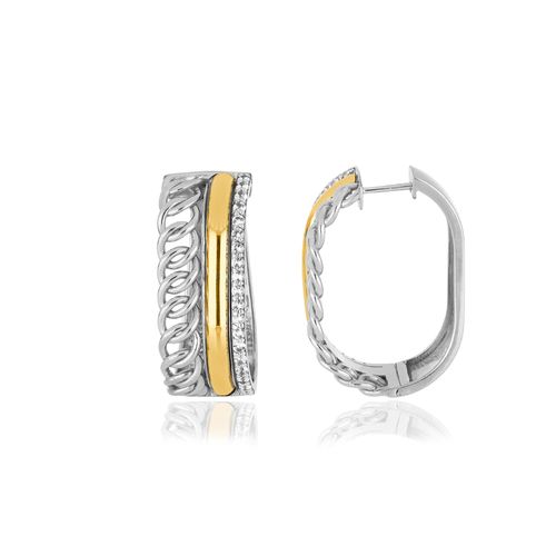 Brincos Urban Glow G de Prata 925 + Ouro 18k com Topázios Brancos