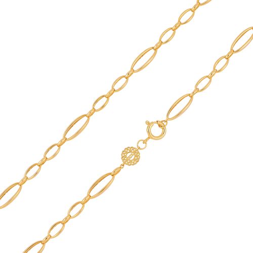 Corrente Link Oval 2 x 1 de Prata 925 e Ouro Amarelo 18k 50 cm