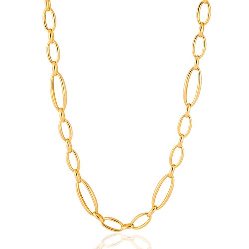 Corrente Link Oval 2 x 1 de Prata 925 e Ouro Amarelo 18k 70 cm