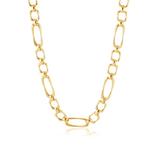 Corrente Link Fígaro 2x1 de Prata 925 e Ouro Amarelo 18k 50 cm