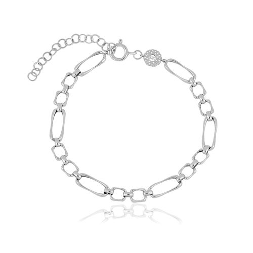 Pulseira Link Fígaro 2x1 de Prata 925 e Ouro Branco 18k