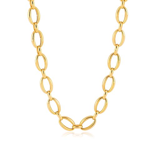 Corrente Link Oval de Prata 925 e Ouro Amarelo 18k 50 cm