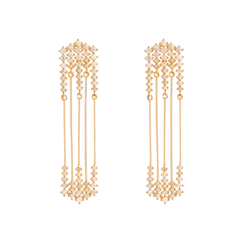 Brincos Candle Longos G de Ouro Amarelo 18k com Diamantes