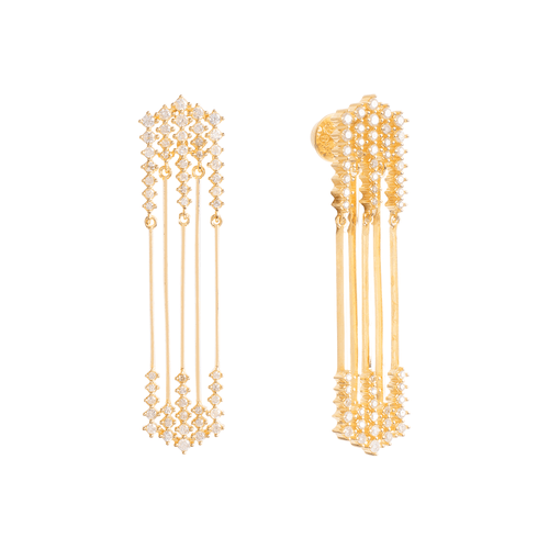 Brincos Candle Longos G de Ouro Amarelo 18k com Diamantes