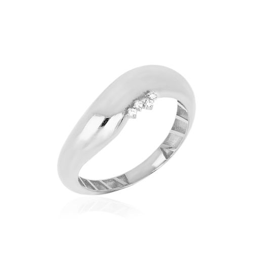 Anel Eixo P de Ouro Branco 18k com Diamantes