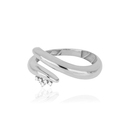 Anel Eixo M de Ouro Branco 18k com Diamantes