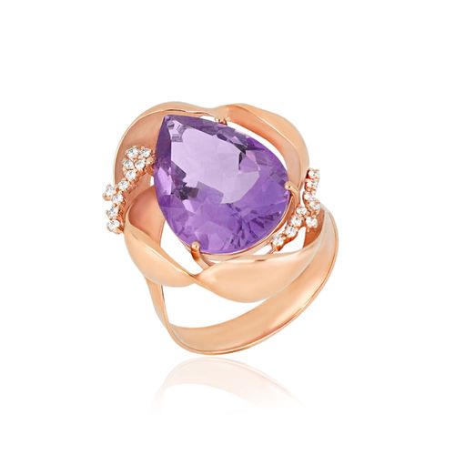 Anel Ipê de Ouro Rosé 18k com Ametista e Diamantes