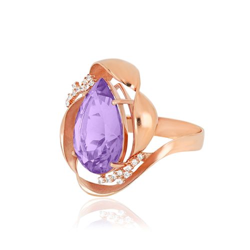 Anel Ipê de Ouro Rosé 18k com Ametista e Diamantes