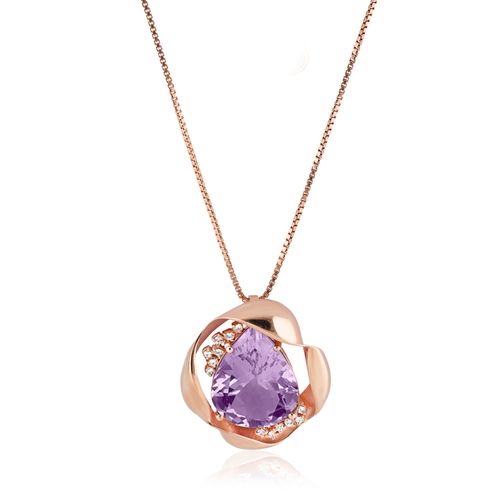 Colar Ipê de Ouro Rosé 18k com Ametista e Diamantes