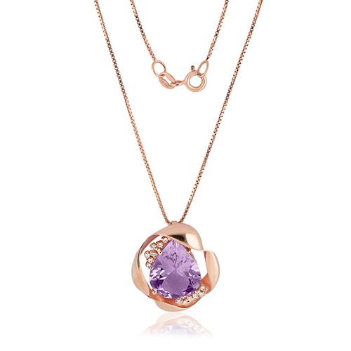Colar Ipê de Ouro Rosé 18k com Ametista e Diamantes