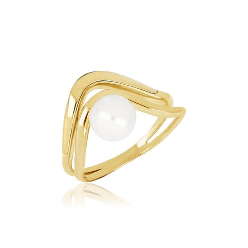 Anel Bela de Ouro Amarelo 18k com Pérola