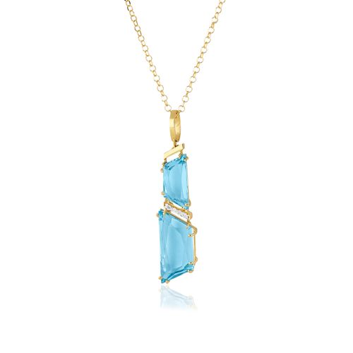 Pingente Musa de Ouro Amarelo 18k com Topázios Sky e Diamantes