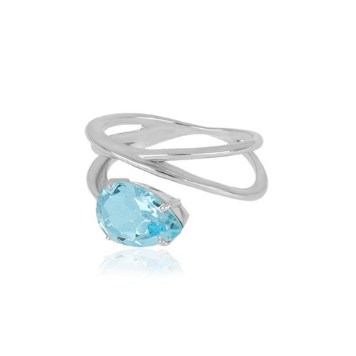Anel Madalena de Ouro Branco 18k com Topázio Sky