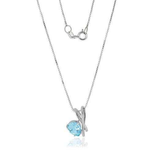 Colar Madalena de Ouro Branco 18k com Topázio Sky