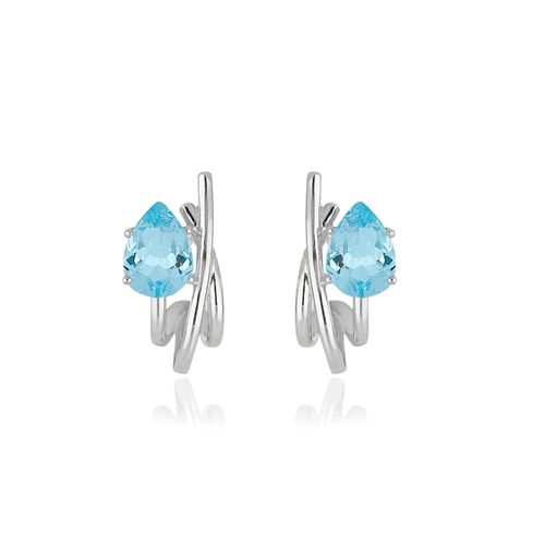 Brincos Madalena de Ouro Branco 18k com Topázio Sky