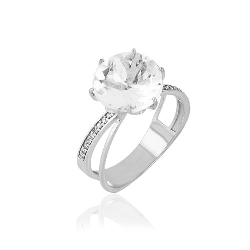 Anel Biscuit de Prata 925 com Quartzo Cristal e Topázios Brancos (YOU by Maxior)