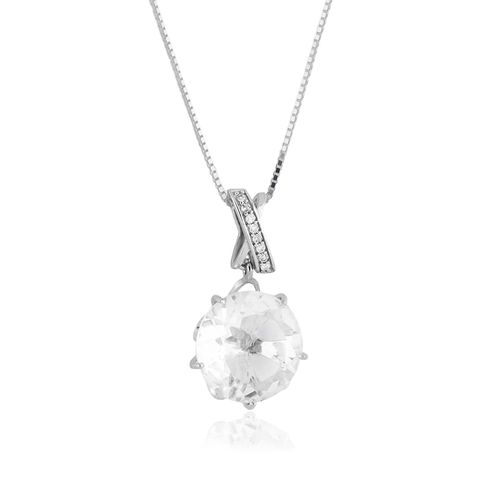 Pingente Biscuit de Prata 925 com Quartzo Cristal e Topázios Brancos (YOU by Maxior)