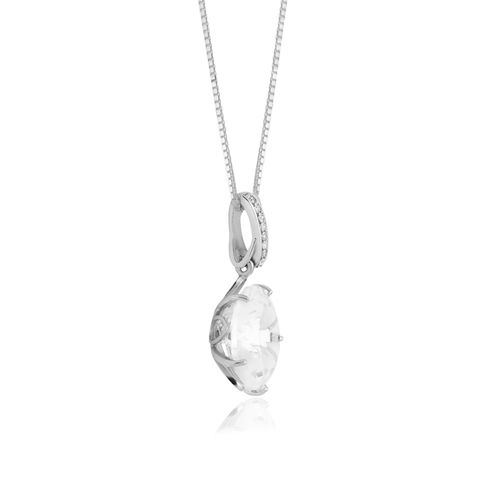 Pingente Biscuit de Prata 925 com Quartzo Cristal e Topázios Brancos (YOU by Maxior)