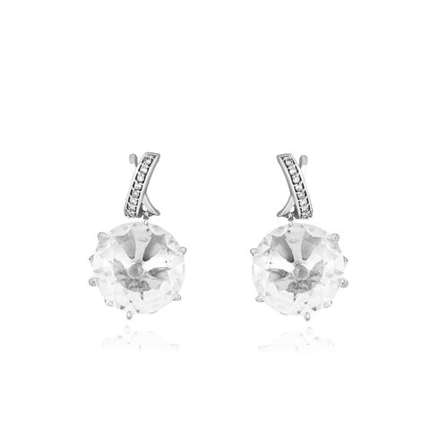 Brincos Biscuit de Prata 925 com Quartzo Cristal e Topázios Brancos (YOU by Maxior)