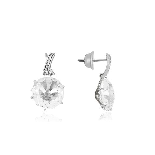Brincos Biscuit de Prata 925 com Quartzo Cristal e Topázios Brancos (YOU by Maxior)