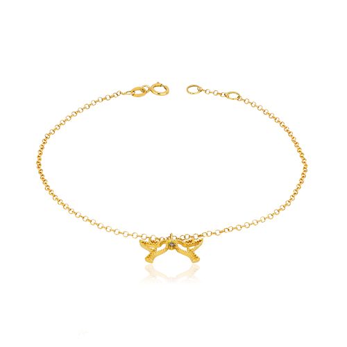 Pulseira Pombinhos de Ouro Amarelo 18k com Diamante