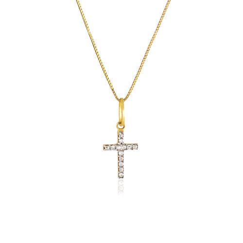 Pingente Cruz de Ouro Amarelo 18k 1/2 Cravejada de Diamantes