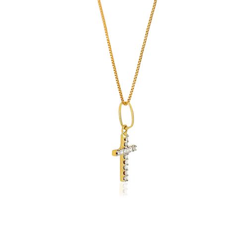 Pingente Cruz de Ouro Amarelo 18k 1/2 Cravejada de Diamantes