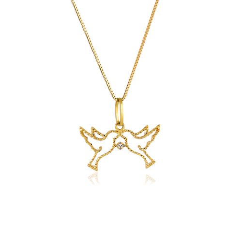 Pingente Pombinhos de Ouro Amarelo 18k com Diamante