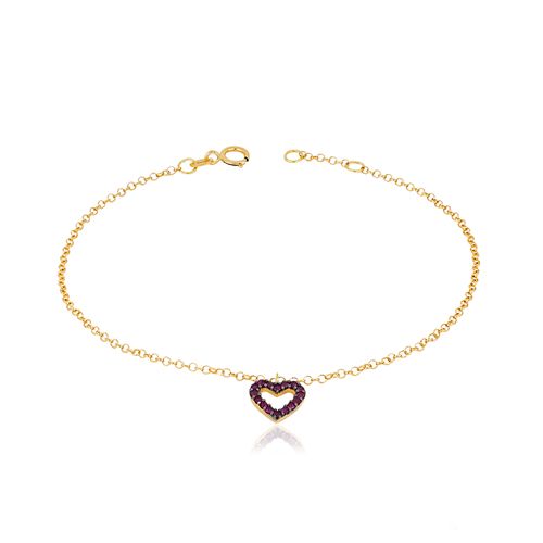 Pulseira Coração de Ouro Amarelo 18k com Rubis