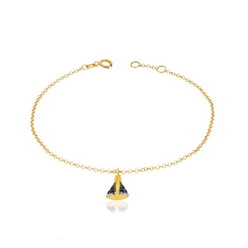 Pulseira Nossa Senhora Aparecida de Ouro Amarelo 18k com Safiras