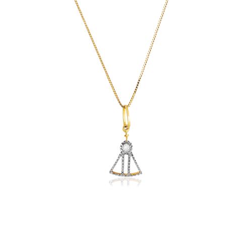 Pingente Nossa Senhora Aparecida de Ouro Amarelo 18k com Diamantes