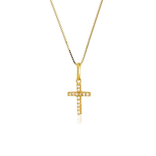 Pingente Cruz de Ouro Amarelo 18k com Diamantes