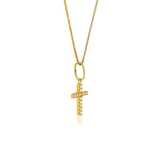 Pingente Cruz de Ouro Amarelo 18k com Diamantes
