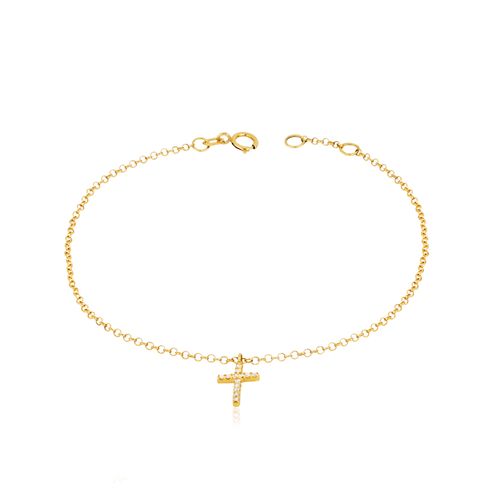 Pulseira Cruz de Ouro Amarelo 18k com Diamantes