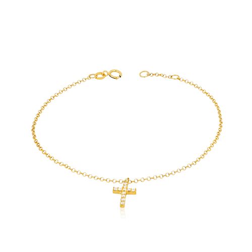 Pulseira Cruz de Ouro Amarelo 18k com Diamantes