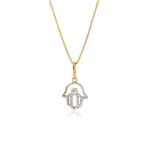 Pingente Hamsa de Ouro Amarelo 18k com Diamante