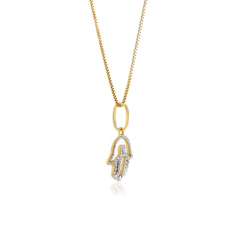 Pingente Hamsa de Ouro Amarelo 18k com Diamante