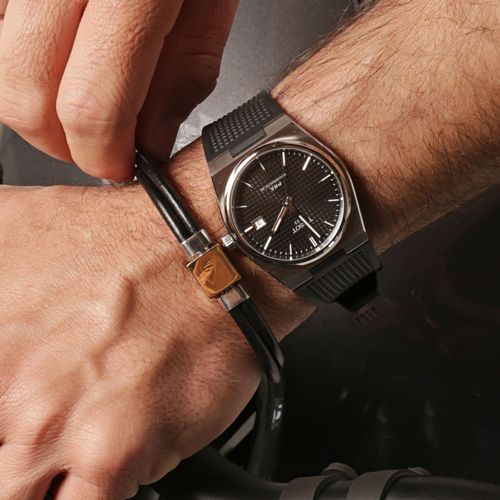 Pulseira Pulso Quadrada de Couro, Prata 925 e Ouro 18k (YOU MEN by Maxior)